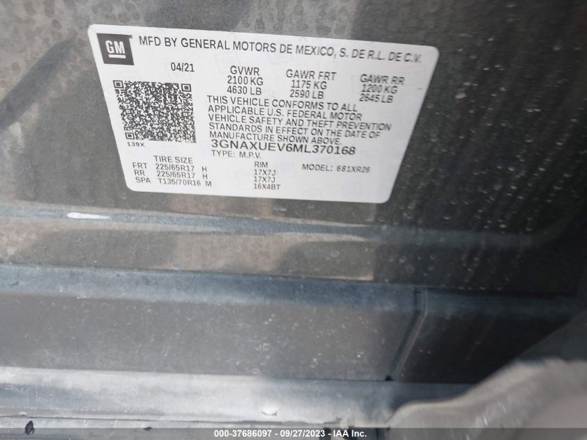 2021 CHEVROLET EQUINOX LT - 3GNAXUEV6ML370168
