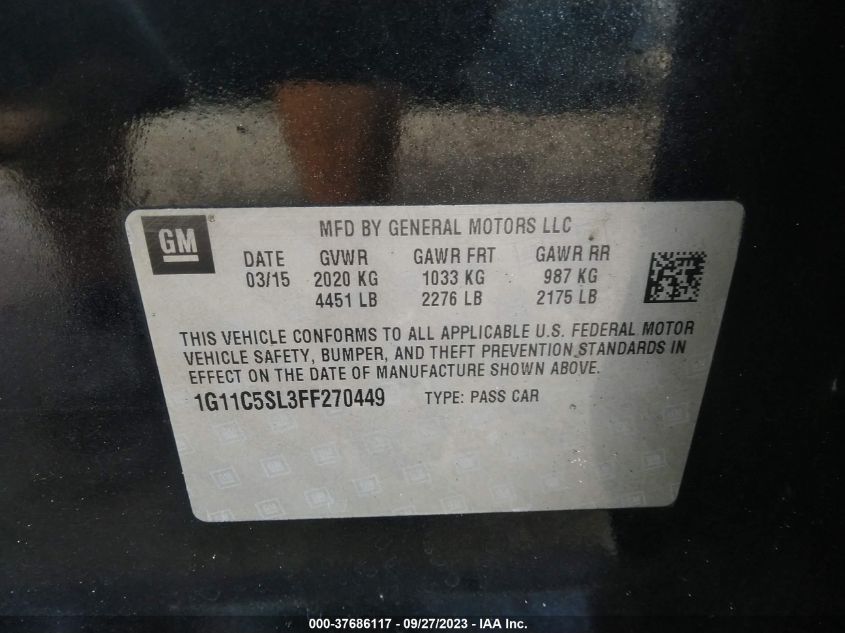 2015 CHEVROLET MALIBU LT - 1G11C5SL3FF270449