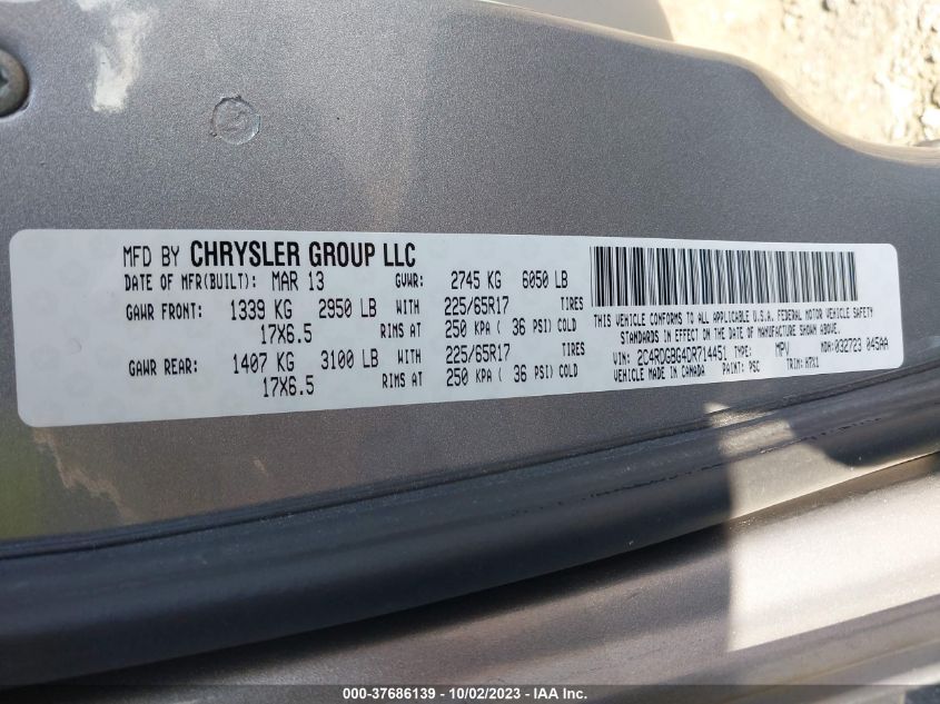 2013 DODGE GRAND CARAVAN AMERICAN VALUE PKG - 2C4RDGBG4DR714451