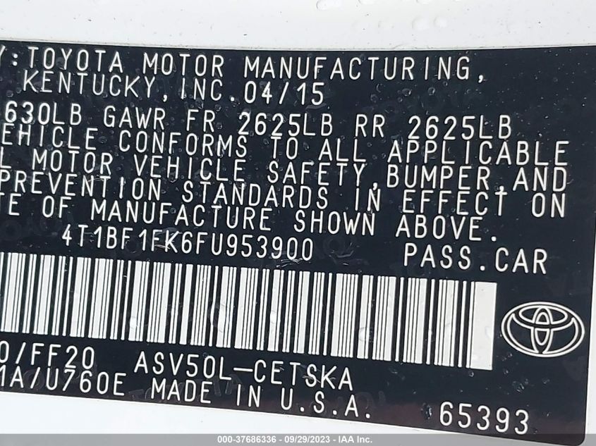 2015 TOYOTA CAMRY XLE/SE/LE/XSE - 4T1BF1FK6FU953900