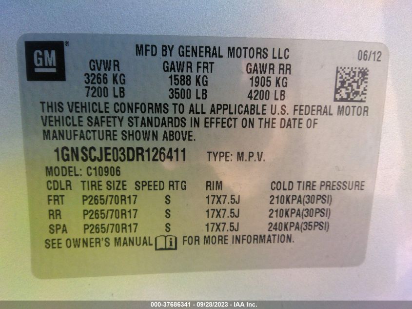 2013 CHEVROLET SUBURBAN 1500 LT - 1GNSCJE03DR126411