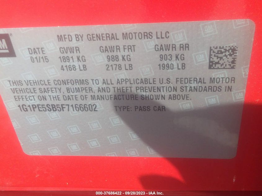 2015 CHEVROLET CRUZE LT - 1G1PE5SB5F7166602