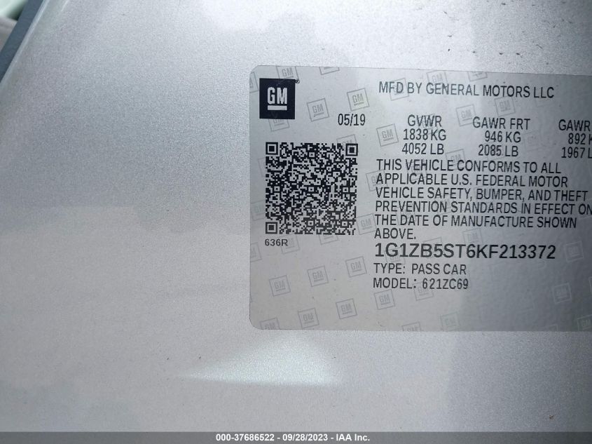 2019 CHEVROLET MALIBU LS - 1G1ZB5ST6KF213372