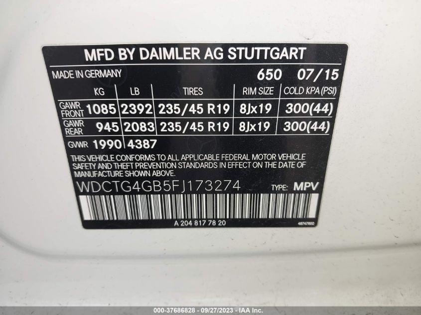 2015 MERCEDES-BENZ GLA 250 WDCTG4GB5FJ173274