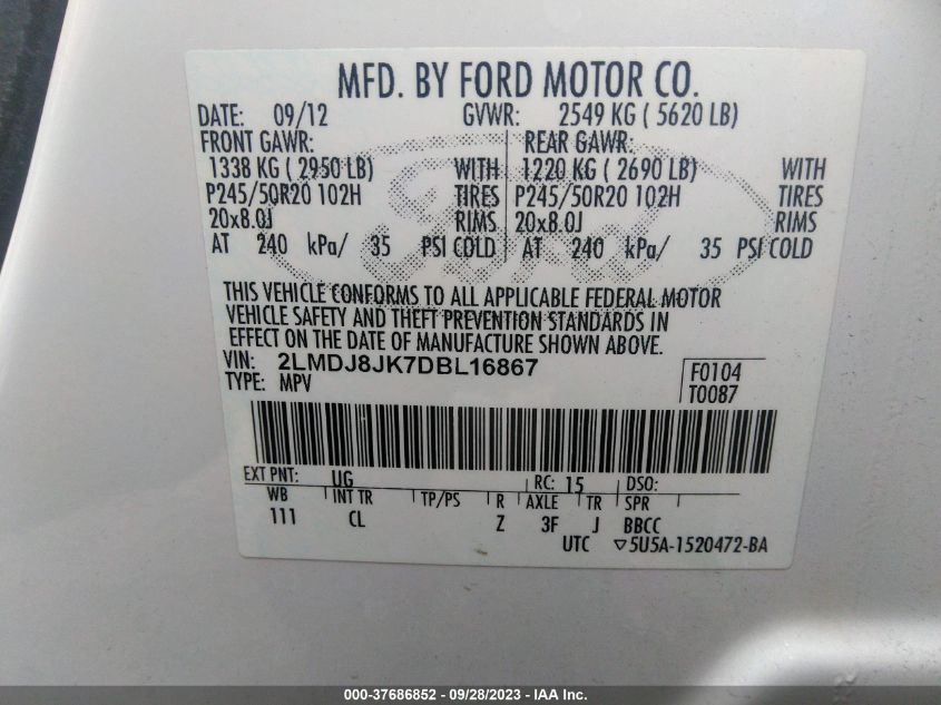 2013 LINCOLN MKX - 2LMDJ8JK7DBL16867