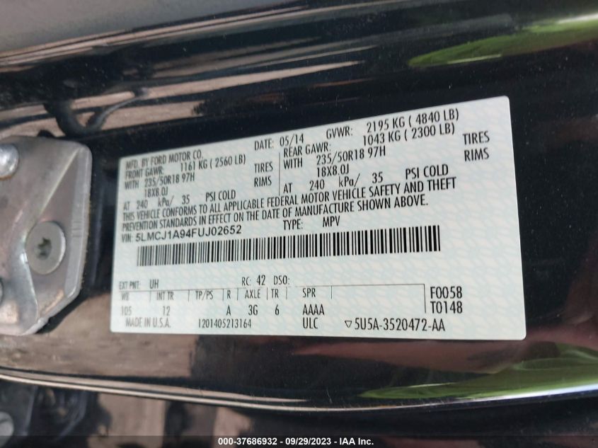 2015 LINCOLN MKC - 5LMCJ1A94FUJ02652