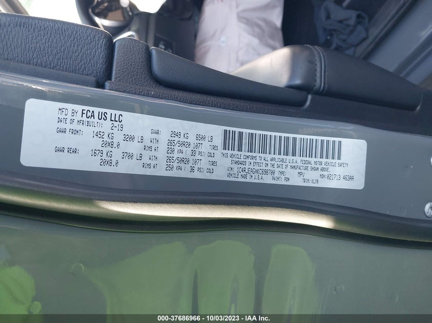 VIN 1C4RJEAGXKC698700 2019 JEEP GRAND CHEROKEE ALTITUDE
