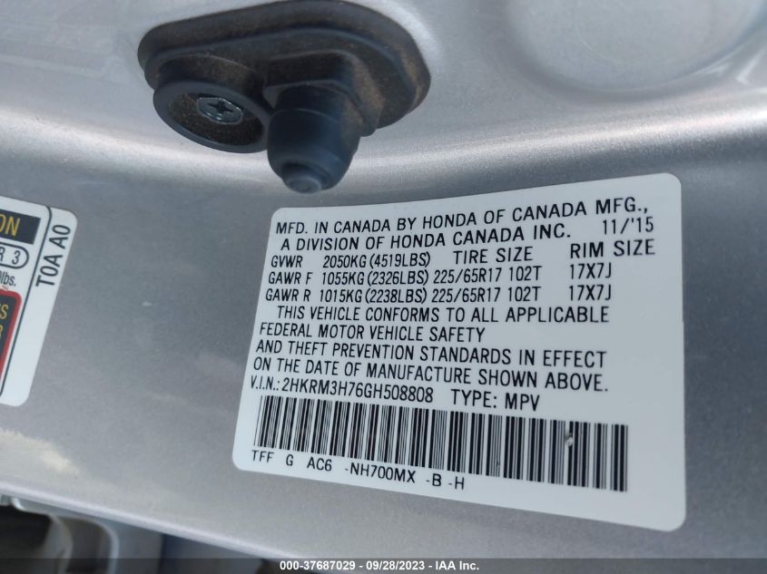 2016 HONDA CR-V EXL - 2HKRM3H76GH508808