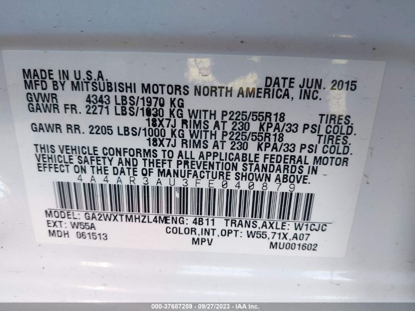 2015 MITSUBISHI OUTLANDER SPORT ES - 4A4AR3AU3FE040879