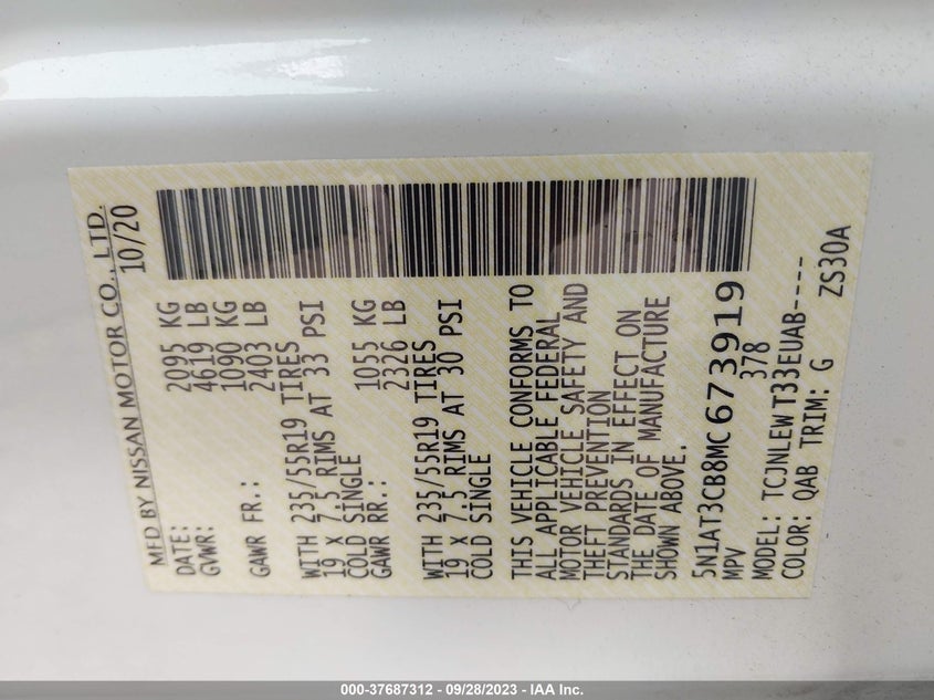 2021 NISSAN ROGUE 2.5L I4 FI DOHC 16V (VIN: 5N1AT3CB8MC673919
