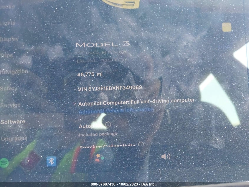 2022 TESLA MODEL 3 U   U(VIN: 5YJ3E1EBXNF349089