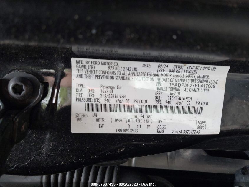 2014 FORD FOCUS SE - 1FADP3F27EL417005