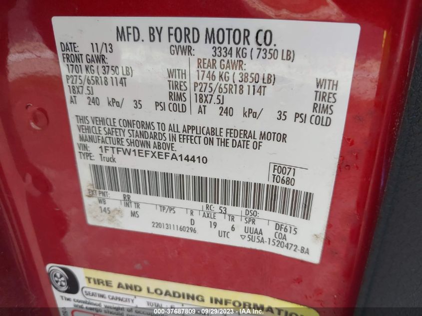 2014 FORD F-150 XL/XLT/STX/FX4/LARIAT - 1FTFW1EFXEFA14410