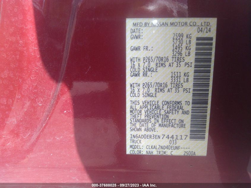 2014 NISSAN FRONTIER SV - 1N6AD0ER3EN744117