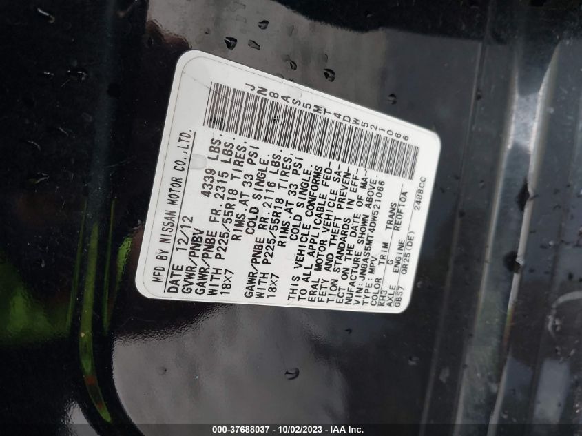 2013 NISSAN ROGUE SL - JN8AS5MT4DW521066