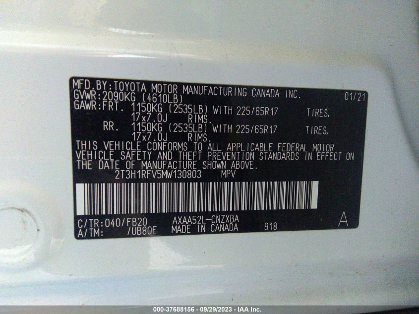 2021 TOYOTA RAV4 LE - 2T3H1RFV5MW130803