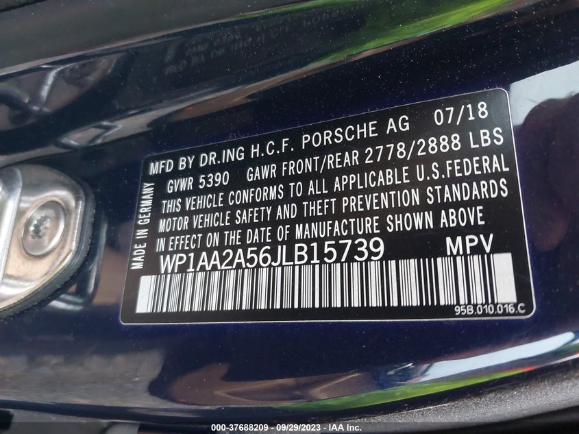 VIN WP1AA2A56JLB15739 2018 PORSCHE MACAN