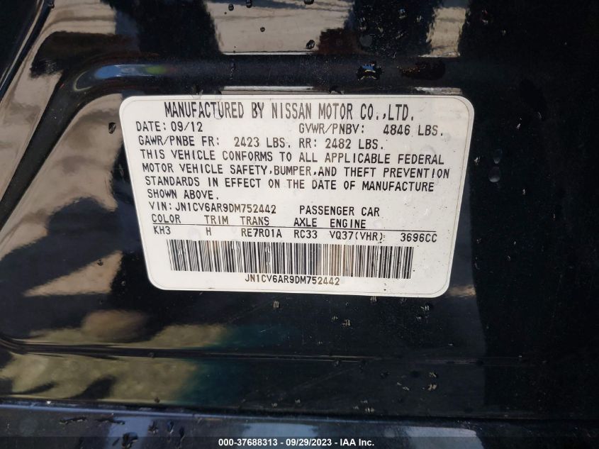 2013 INFINITI G37 SEDAN X JN1CV6AR9DM752442