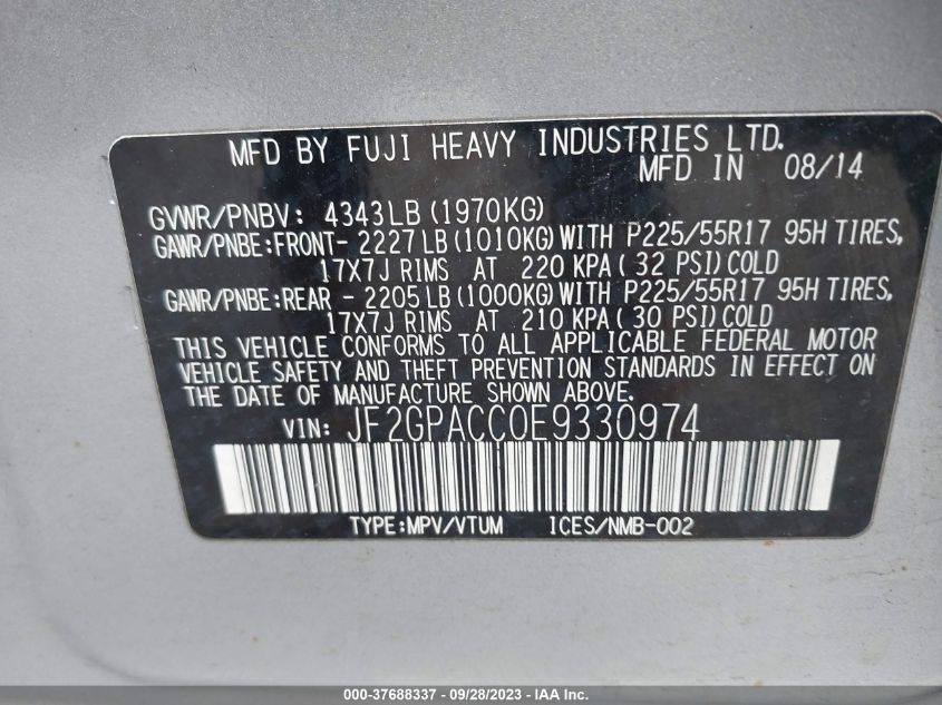 2014 SUBARU XV CROSSTREK PREMIUM - JF2GPACC0E9330974