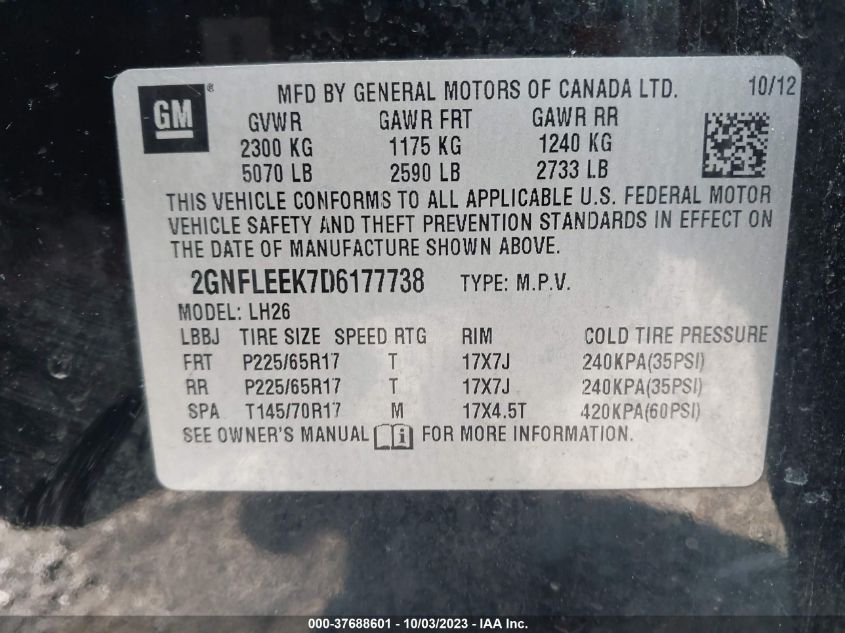 2013 CHEVROLET EQUINOX LT - 2GNFLEEK7D6177738