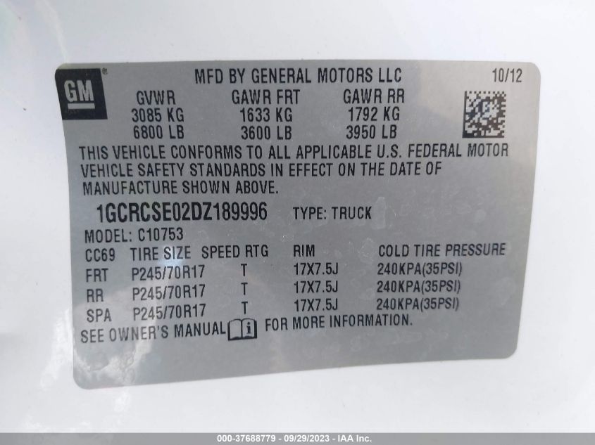 2013 CHEVROLET SILVERADO 1500 LT - 1GCRCSE02DZ189996