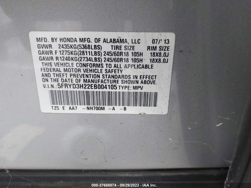 2014 ACURA MDX - 5FRYD3H22EB004105