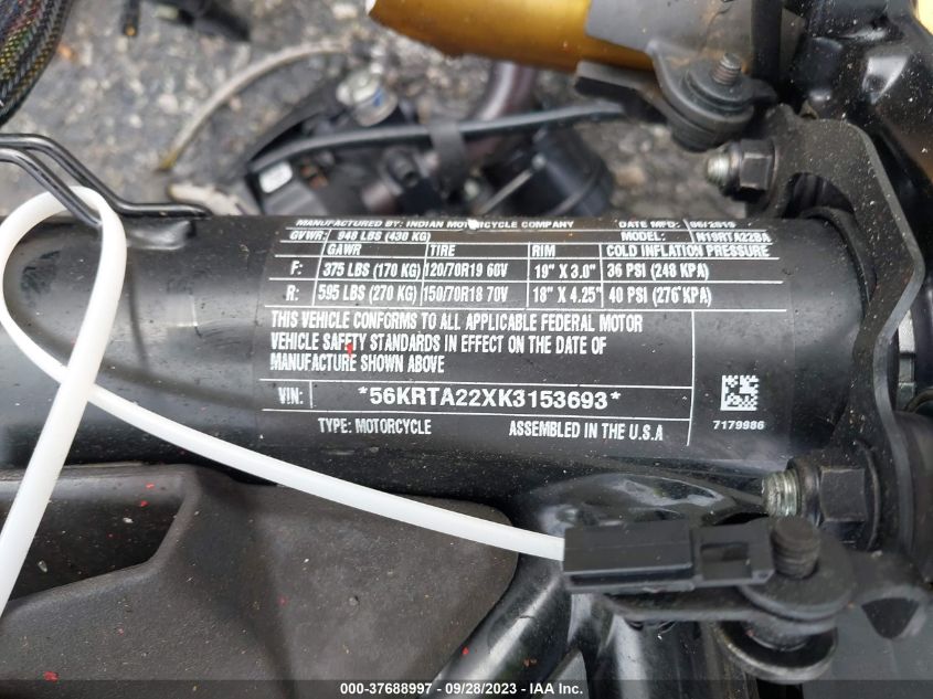 2019 INDIAN MOTORCYCLE CO. FTR 1200 56KRTA22XK3153693
