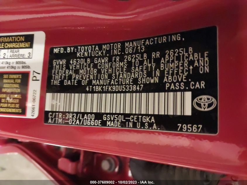 2013 TOYOTA CAMRY SE/XLE - 4T1BK1FK9DU533847