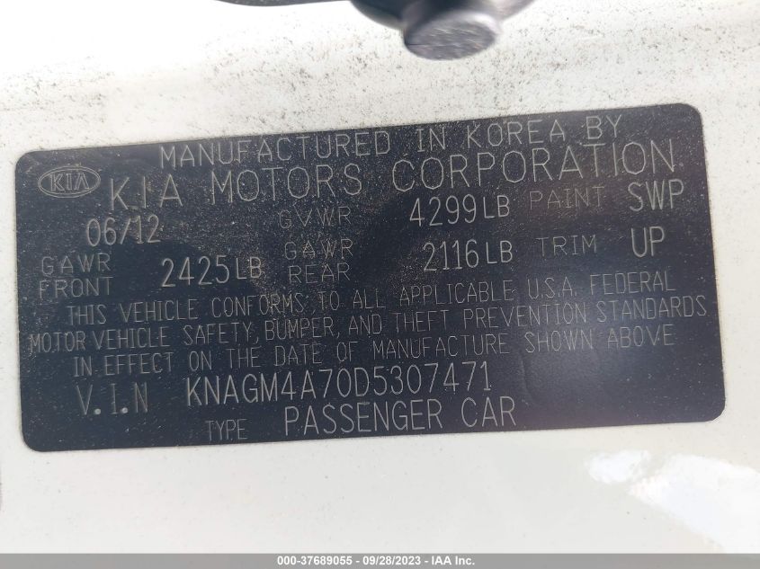 2013 KIA OPTIMA LX - KNAGM4A70D5307471