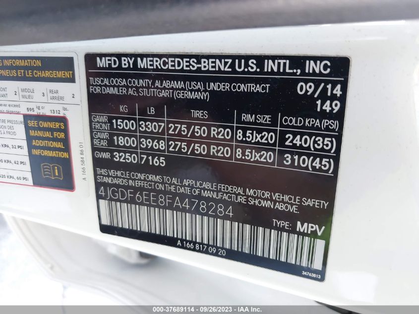 2015 MERCEDES-BENZ GL-CLASS GL 450 4JGDF6EE8FA478284