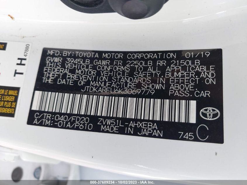 JTDKARFU6K3069779 Toyota Prius L ECO/LE/XLE/LIMITED 9