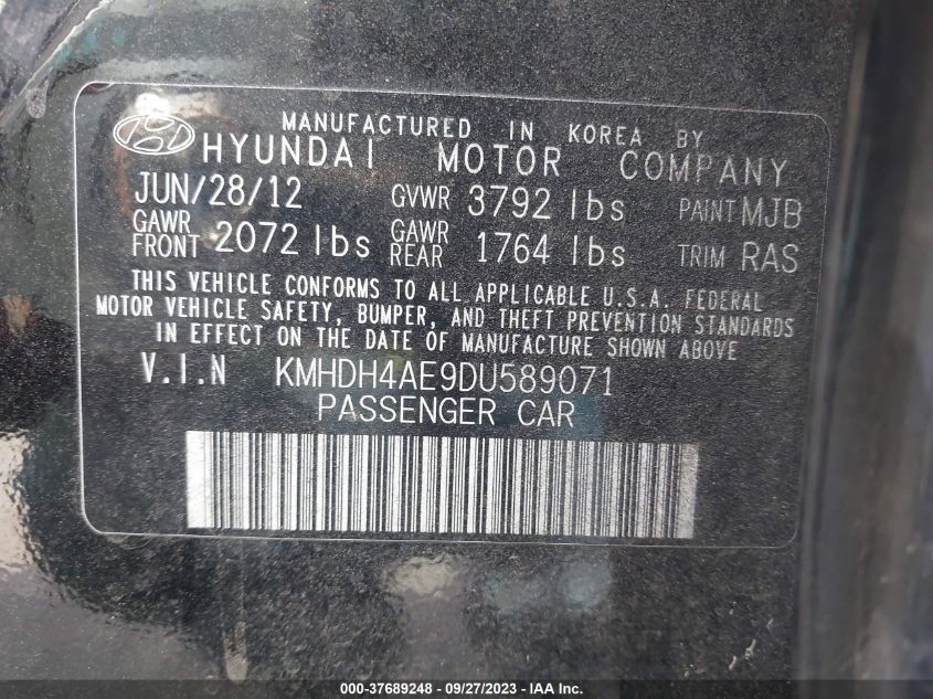 2013 HYUNDAI ELANTRA GLS PZEV - KMHDH4AE9DU589071