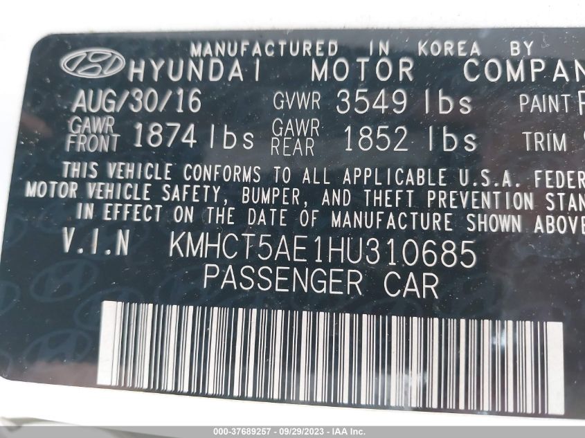 2017 HYUNDAI ACCENT SE - KMHCT5AE1HU310685