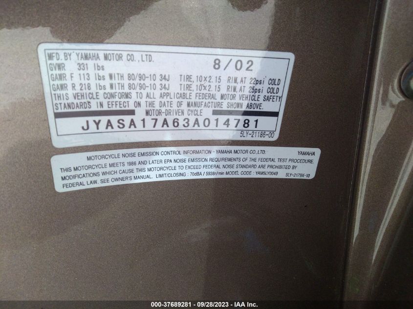 2003 YAMAHA YJ50 JYASA17A63A014781