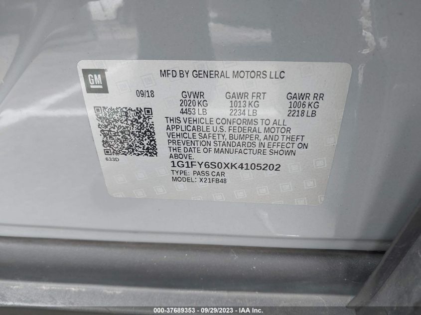 2019 CHEVROLET BOLT EV LT - 1G1FY6S0XK4105202