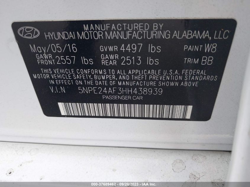 2017 HYUNDAI SONATA SE - 5NPE24AF3HH438939