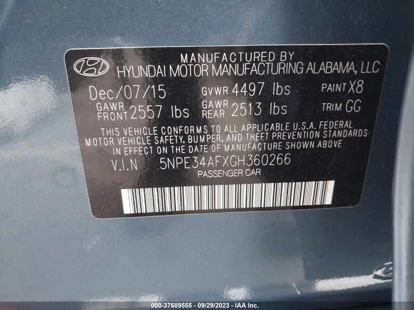 2016 HYUNDAI SONATA 2.4L SPORT - 5NPE34AFXGH360266