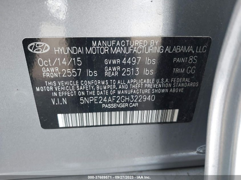 2016 HYUNDAI SONATA 2.4L SE - 5NPE24AF2GH322940