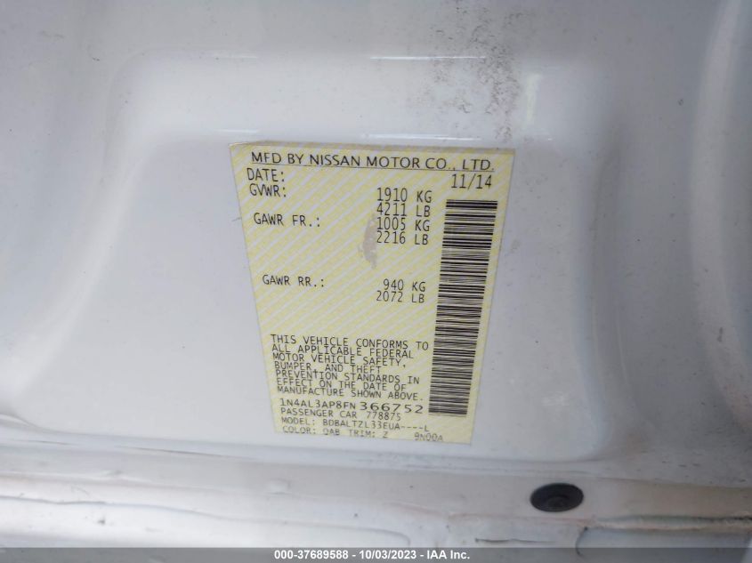 2015 NISSAN ALTIMA 2.5 SL - 1N4AL3AP8FN366752