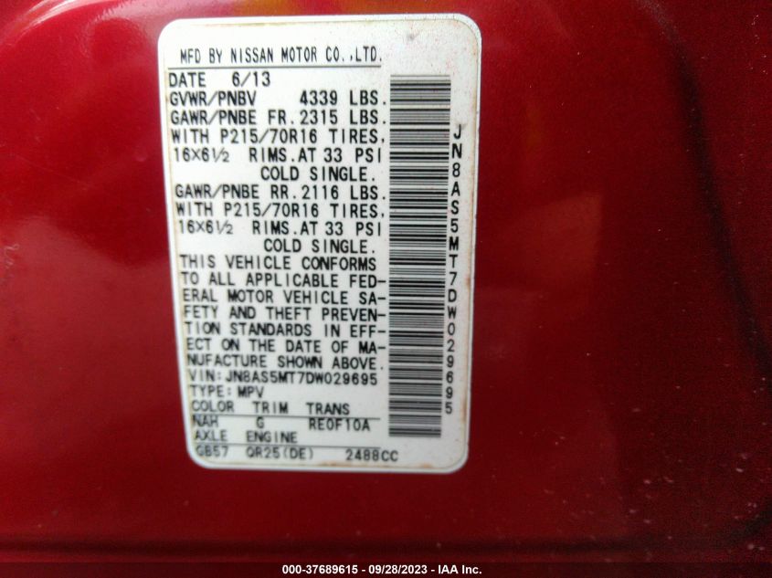 2013 NISSAN ROGUE S - JN8AS5MT7DW029695