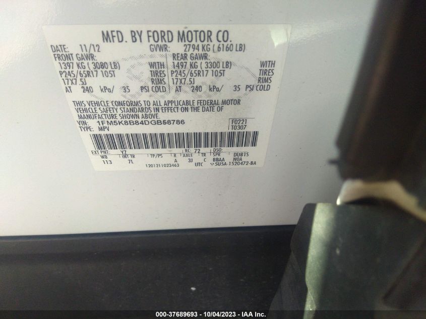2013 FORD EXPLORER BASE - 1FM5K8B84DGB58786