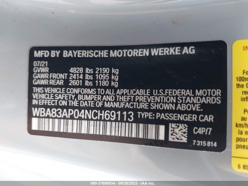 WBA83AP04NCH69113 BMW M440I   9