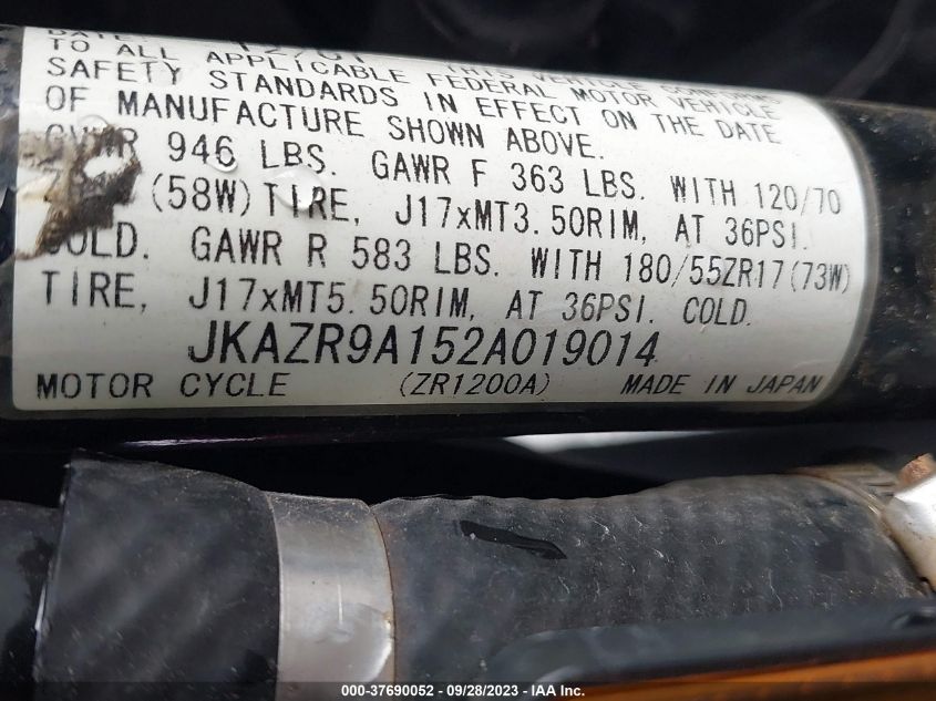 2002 KAWASAKI ZR1200 A JKAZR9A152A019014