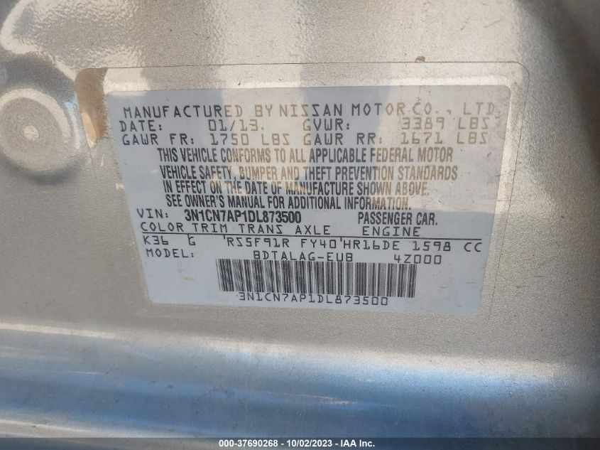 2013 NISSAN VERSA S - 3N1CN7AP1DL873500