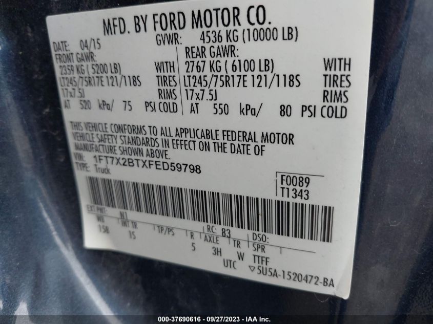 2015 FORD SUPER DUTY F-250 SRW XLT/LARIAT/XL - 1FT7X2BTXFED80025