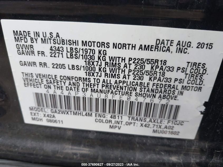 2015 MITSUBISHI OUTLANDER SPORT ES - 4A4AP3AU8FE047672