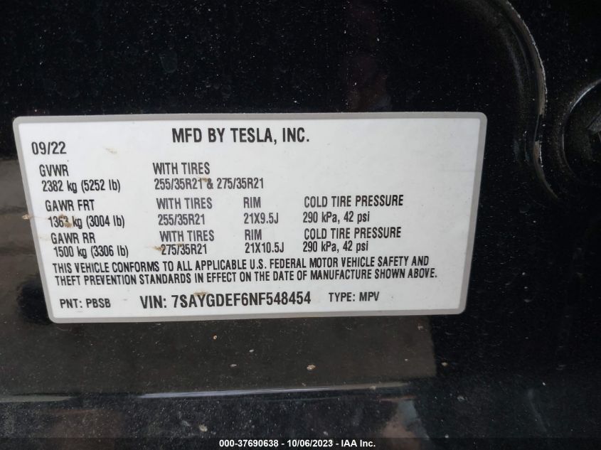 7SAYGDEF6NF548454 Tesla Model Y PERFORMANCE 9