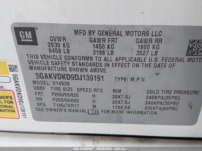 2013 BUICK ENCLAVE PREMIUM - 5GAKVDKD9DJ139191