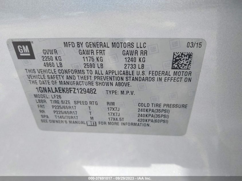 2015 CHEVROLET EQUINOX LS - 1GNALAEK8FZ129482