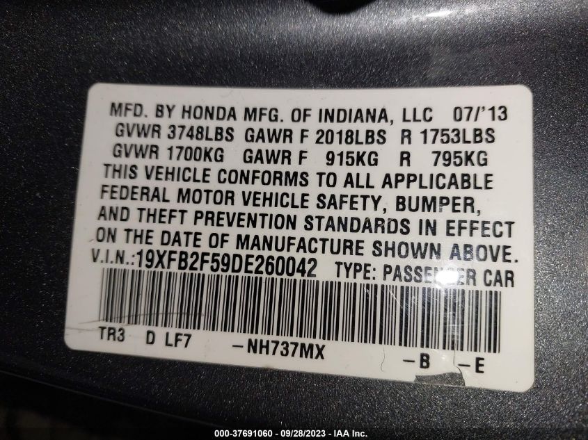 2013 HONDA CIVIC LX - 19XFB2F59DE260042